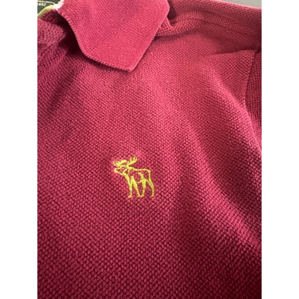 Abercrombie & Fitch Mens Muscle Fit Long Sleeve Polo Shirt Burgundy Maroon Large - Picture 4 of 9
